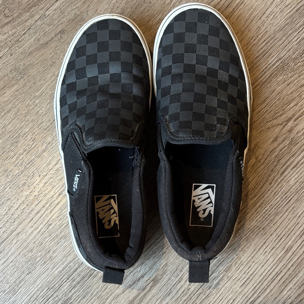 Vans Kids Asher Checkerboard slip-on Sneaker Black on Black